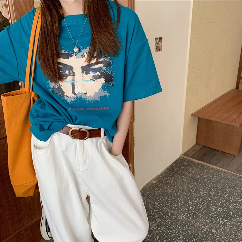 

2021 Summer Casual Women T Shirt Eye Printed Fashion Short Sleeve Tshirt Tops