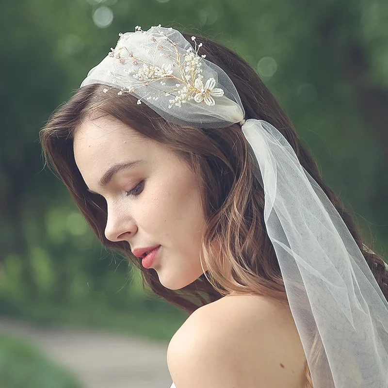 

L718 Lace Bridal Veil long European and American wedding accessories wedding lace veil champagne handmade headdress