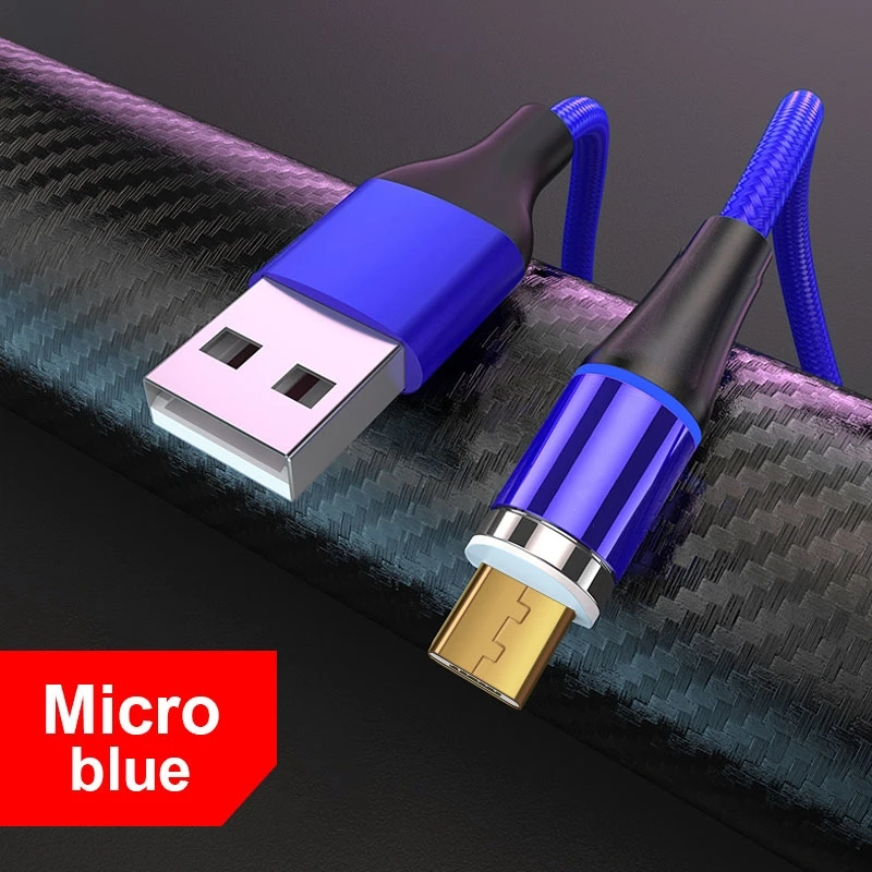 ROCK 5A Магнитный кабель Micro Usb type C супер быстрая зарядка телефона Usb C светодиодный светильник для iPhone Xiaomi huawei Android Phone 1 м 2 м - Цвет: Blue For Micro USB