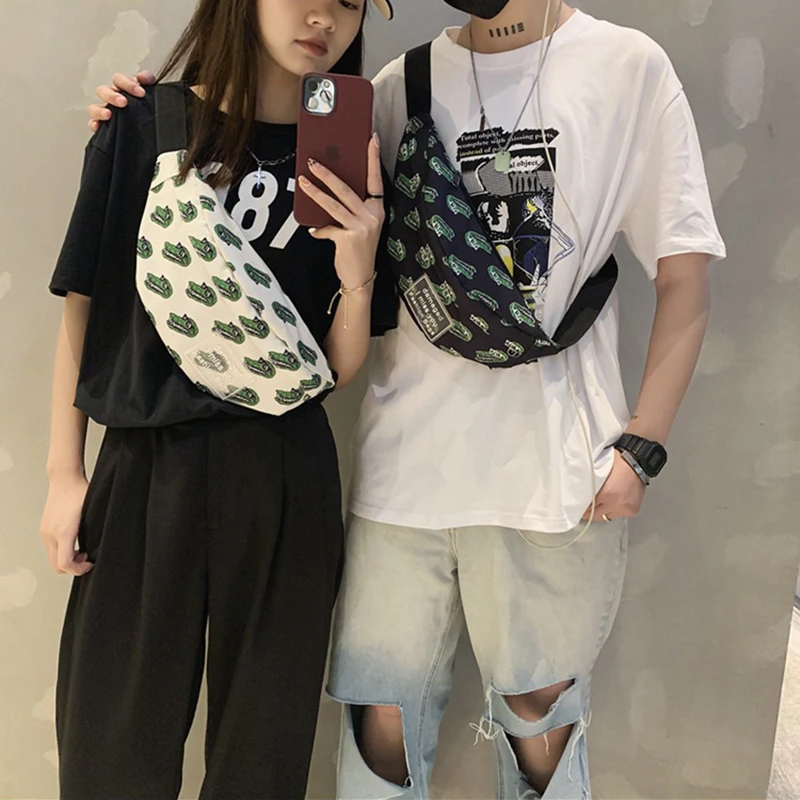 

Модная забавная сумка с граффити для женщин, поясной мешок из ткани Оксфорд для маленьких монстров, мужская повседневная белая дорожная нагрудная сумка