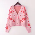 Осенний вязаный женский кардиган, свободная уличная одежда, вязаный свитер, пальто, трикотажный кардиган с милым принтом и V-образным вырезом, Женская куртка