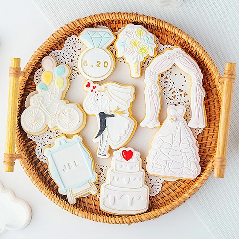 

Cake Decoration Tool Happy Wedding Bride Ring Cake Cookie Press Stamp Embosser