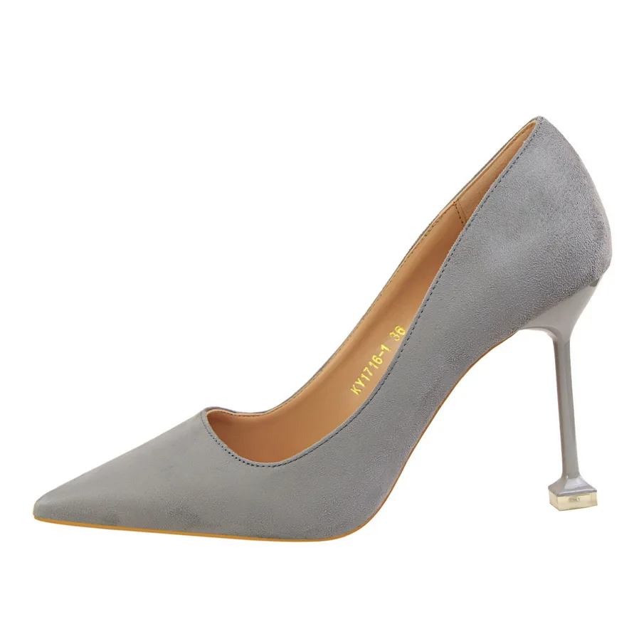 

2018 Woman Summer Sweet Fashion Party Casual Ladies Shoes Sexy Strange Style Thin High Heels Flock Material Women Pumps DS-B0042