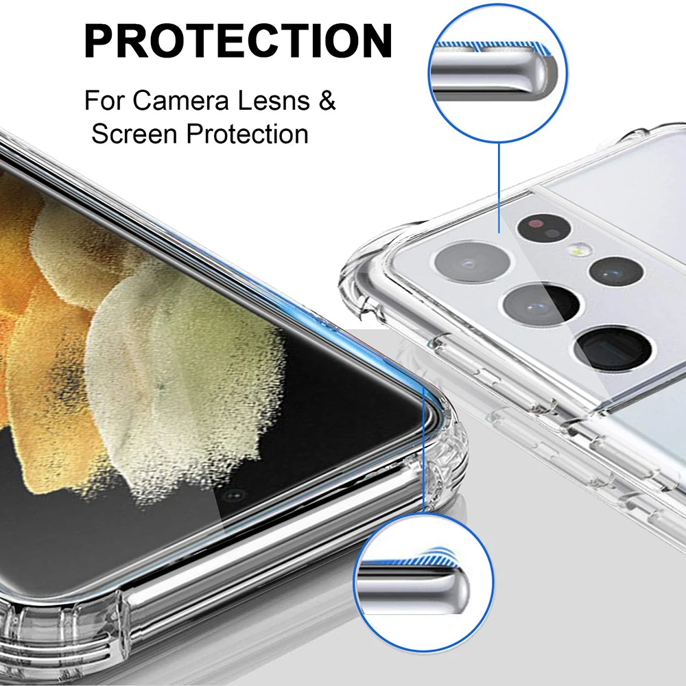 Shockproof Clear Phone Case For Samsung Galaxy S21 / S21Plus 5G Soft TPU Phone Back Cover for Samsung Galaxy S21 Ultra 5G