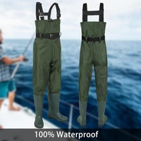 comfortable fishing wading pants suit waterproof pvc fishing jumpsuit with trousers and boots durable fishing clothes