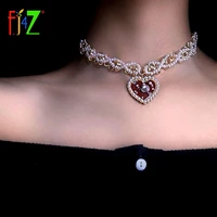 f j4z 2020 new choker necklaces luxurious simulated pearl twisted big heart charm women statement necklace gifts dropship