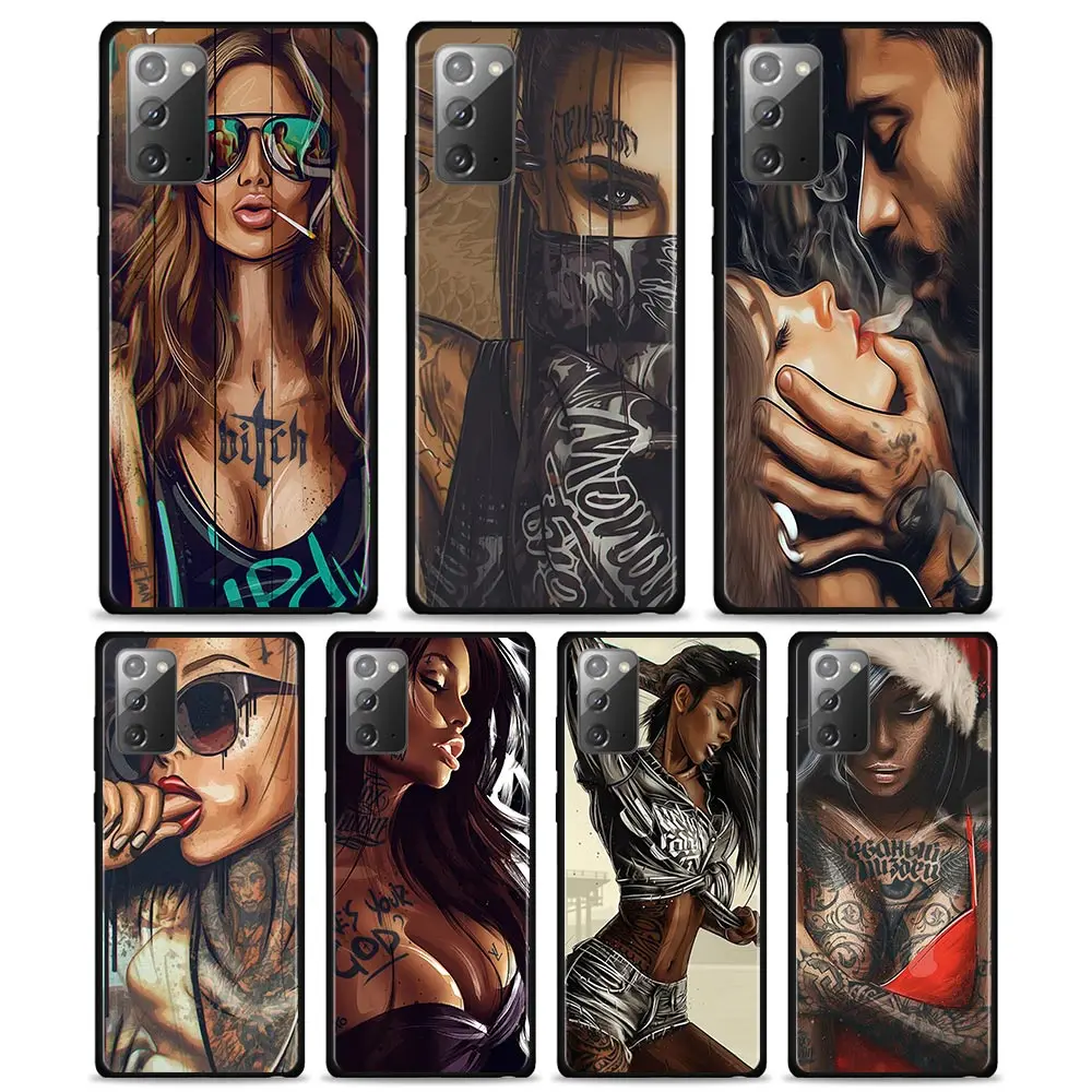 

Sexy Sleeve Tattooed Girl Case for Samsung Galaxy Note 20 10 Plus Cover for Samsung Note 8 9 10 Lite 20 Ultra 5G Soft Funda Capa