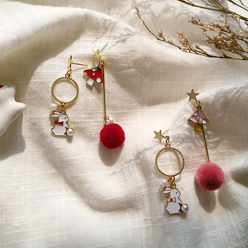 Серьги-подвески с изображением маленького кролика красных волос | Украшения и