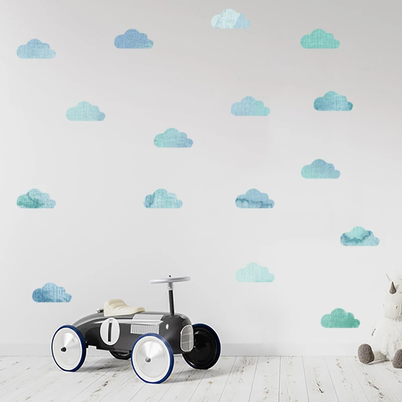 Наклейки на стену акварельные розовые облака для украшения детской комнаты 48