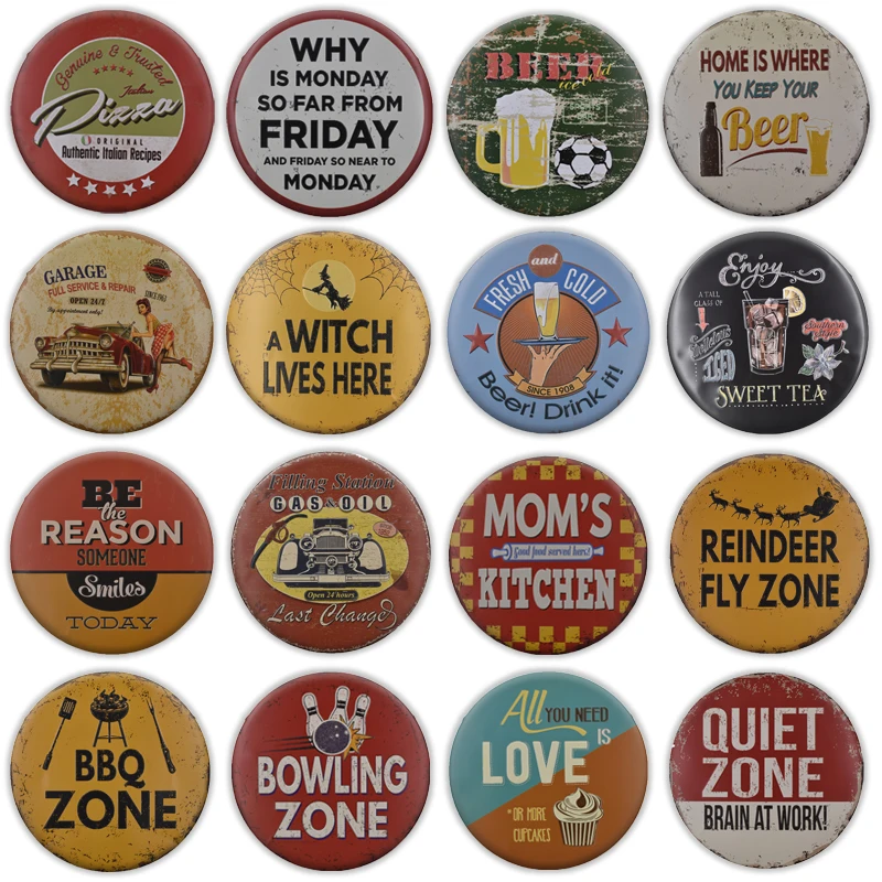 3D тиснением Ретро круглая жестяная вывеска пива барбекю для человек пещера