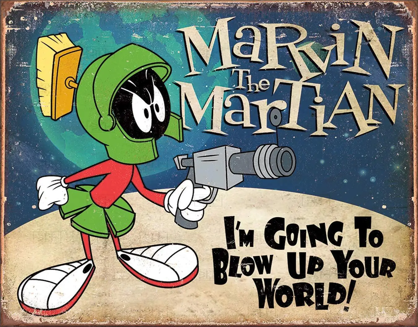 Desperate Enterprises Marvin The Martian Tin Sign Metal Painting Wall Decor Board Retro Pub &ampamp Bar Poster | Дом и сад
