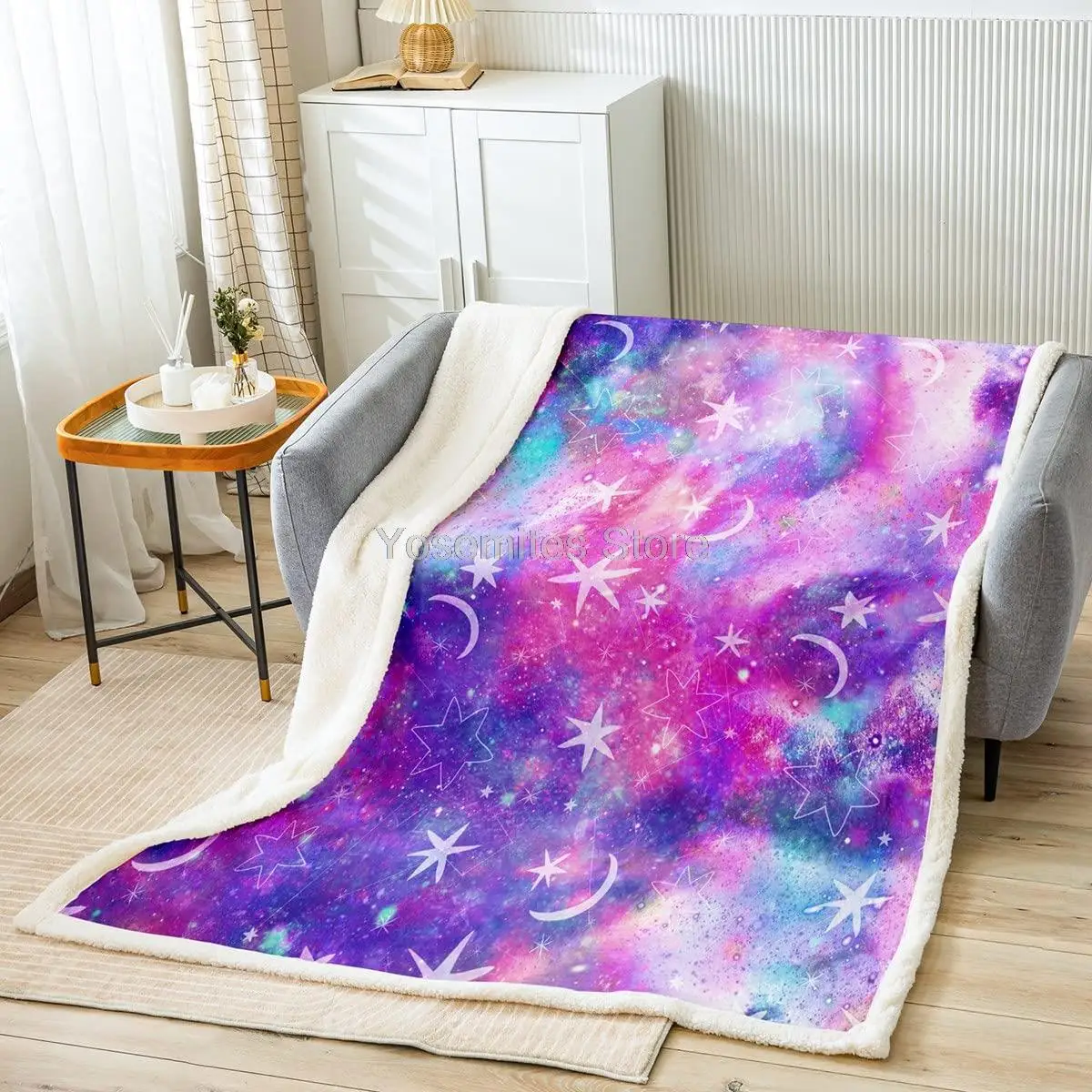 

Fantasy Starry Sky Bed Blanket Kids Girls Girly Galaxy Sherpa Blanket Soft Cozy Lightweight Stars Moon Plush Fleece Tie-dye Blan