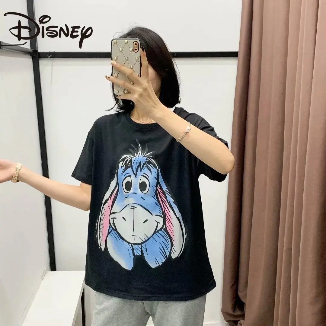 

Disney European and American fashion women's fashion versatile round collar top Eeyore print loose short sleeve T-shirt