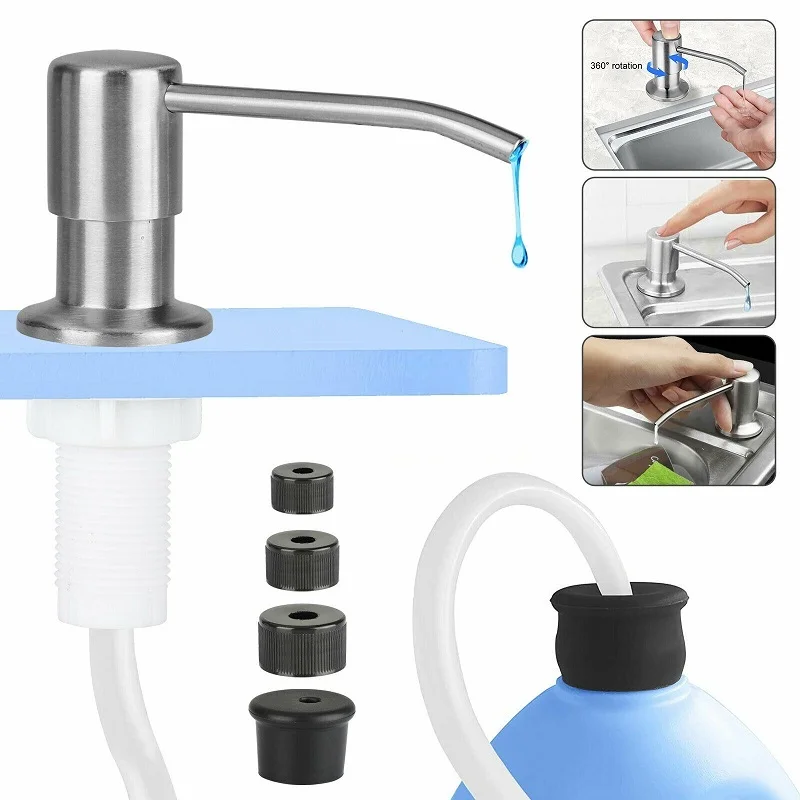 

Stainless Steel Sink Liquid Detergent Soap Dispenser Pump 47" Extension Tube Kit Replacement For Kitchen Sink