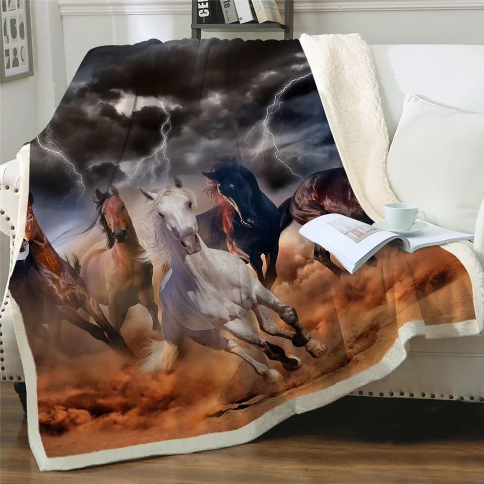 Постельные принадлежности Outlet лошади шерпа пледы одеяло 3D пыльная молния покрывало с принтом фотографии плюшевое одеяло на диван 150x200 см