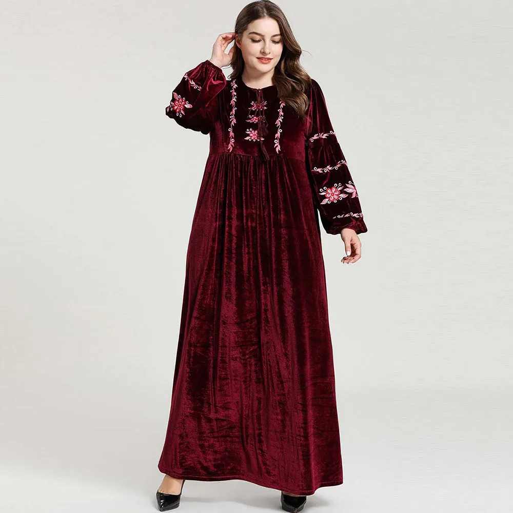 Мусульманское платье Abayas мусульманское с вышивкой длинные платья для женщин