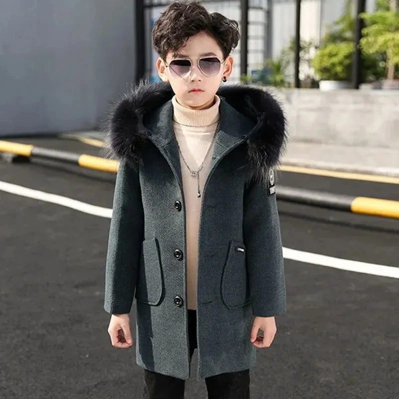 Enlarge Kids Winter Jackets Real Fur Collar Children Warm Hooded Outerwear Coat For Teen Boys 5-16 Years Parkas -20 Degree