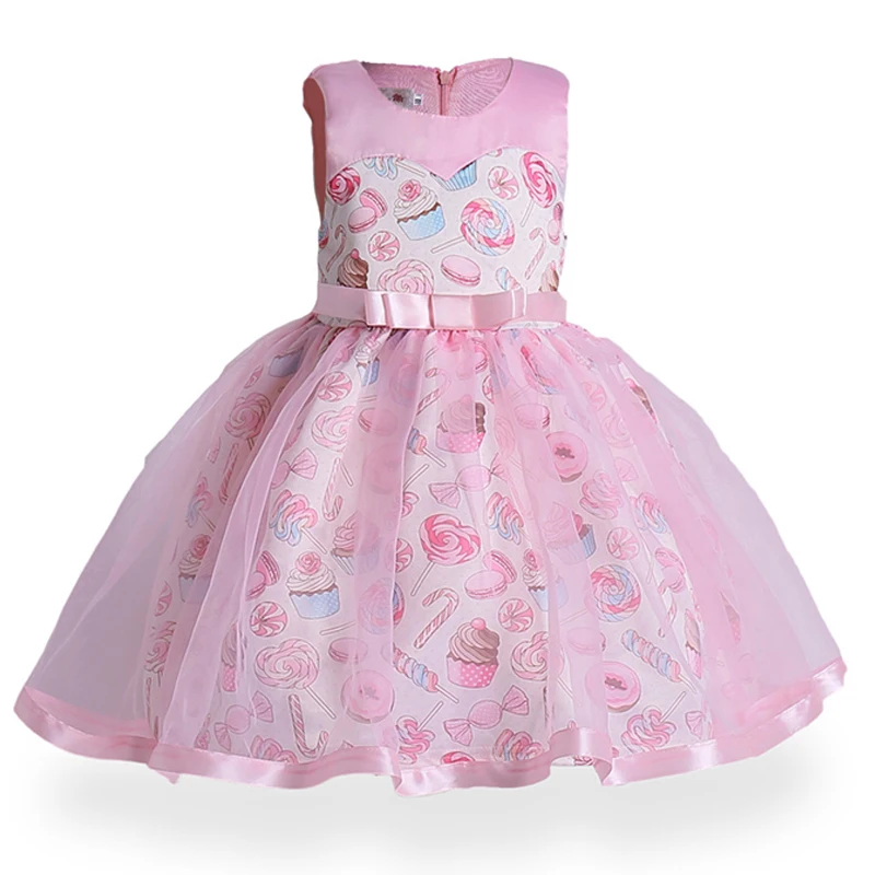 Розовое милое платье для девочек с изображением мороженого принцессы без
