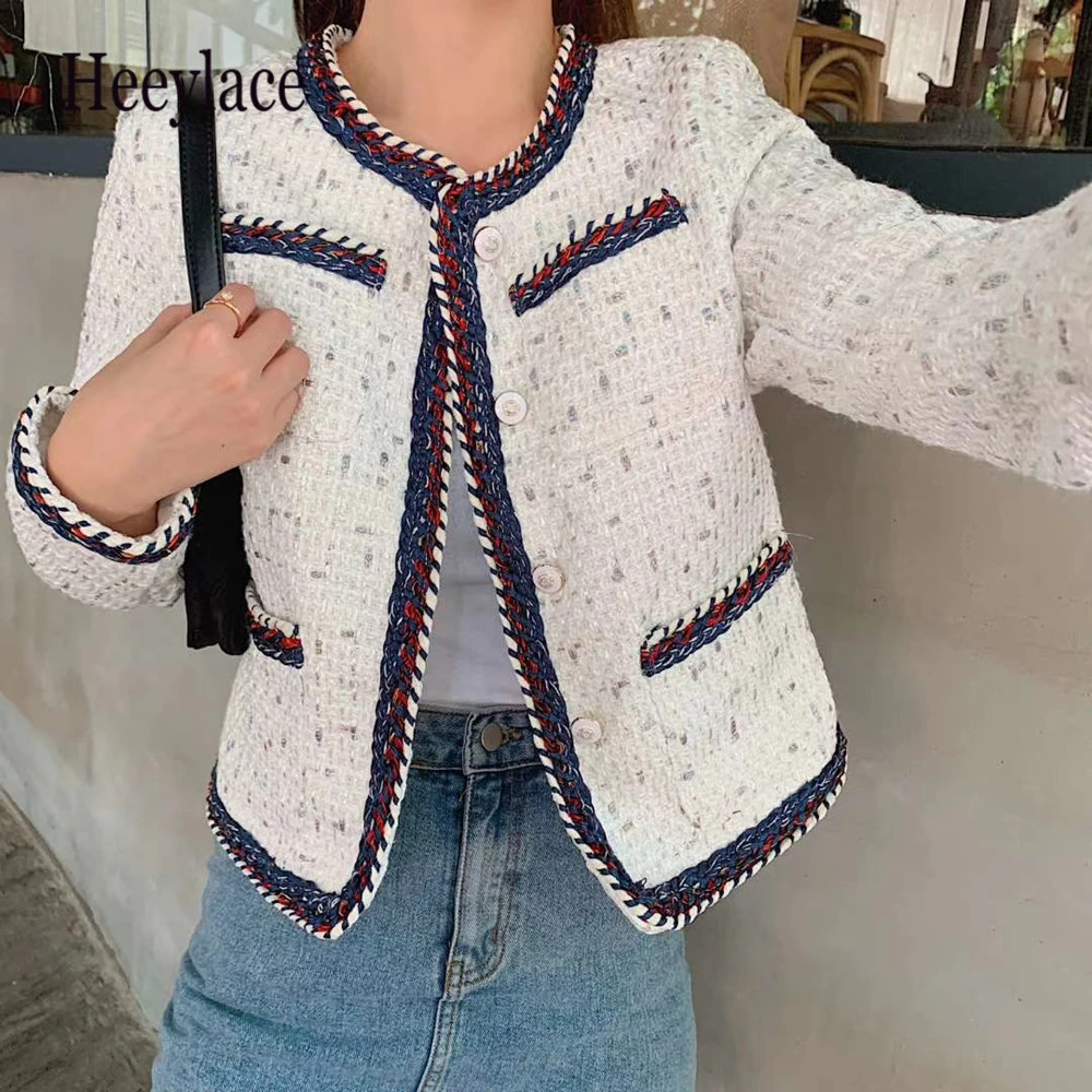 Женское твидовое пальто Короткие однобортные клетчатые куртки из люрекса с