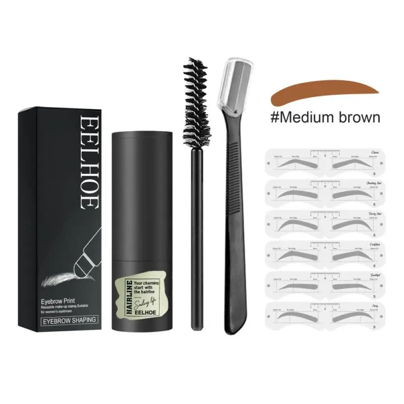 

One Step Eyebrow Stamp Shaping Kit Professional Eye Brow Gel Stamp Makeup Kit with 10 Reusable Eyebrow Stencils Eyebrow Brushes
