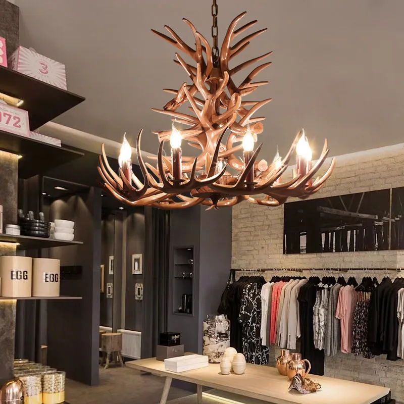 

Nordic Retro Antler Chandeliers Lighting Living Room Decoration Restaurant Bar LED Ceiling Chandeliers LOFT Resin Hanging Lights