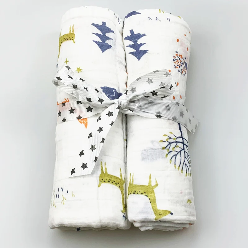 2pcs/set Newborn Baby Blanket Cotton Blanket Cartoon Pattern Multi-use Infant Stroller Cover Towel Baby Muslin Swaddle Wrap - Цвет: 4