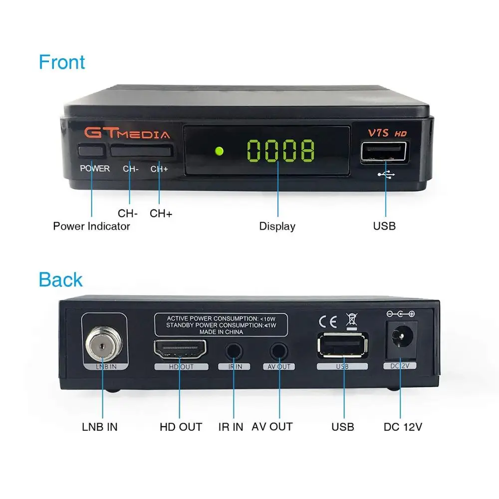 GTmedia V7S HD Спутниковый ресивер DVB-S2 Приемник FTA 1080P TV декодер поддержка biss key с USB WIFI on.