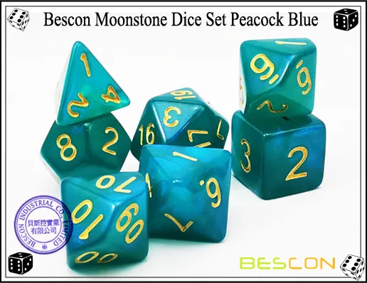 Bescon Набор кубиков из лунного камня, Bescon многогранные игральные кости для ролевых игр с эффектом лунного камня павлин синий, бирюзовый, фиолетовый жемчуг