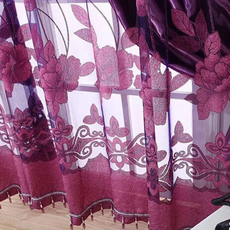 

1 piece Fashion Roman Embroidered Tulle Curtains Printed Burnout Polyester for Living Room Bedroom Floral Woven Window Curtain
