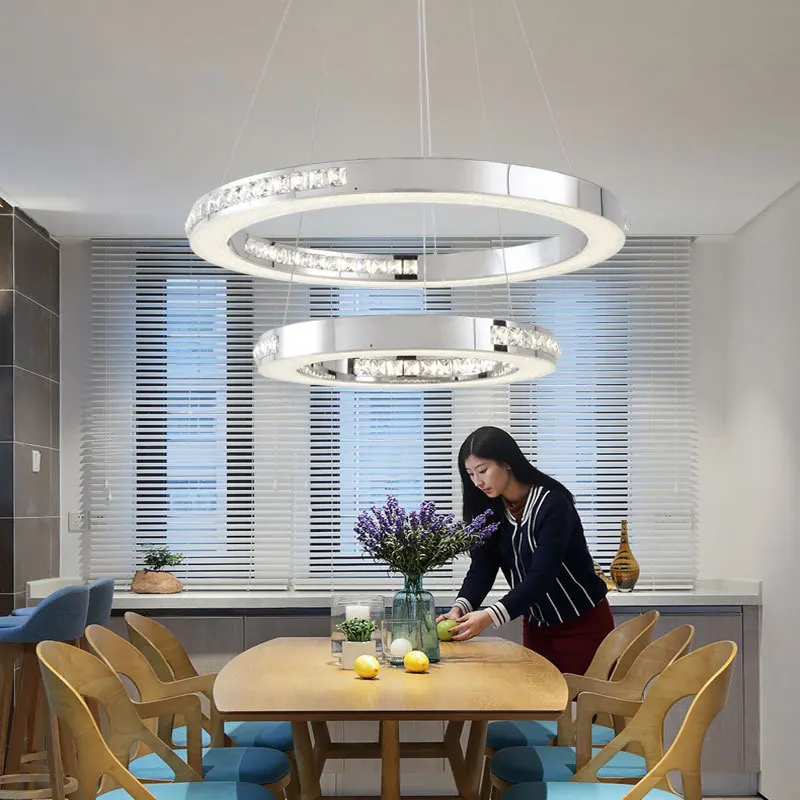 

2021 new LED dining room living room stainless steel ring chandelier personality creative bedroom lamp atmospheric ring lighting
