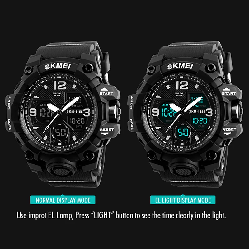 SKMEI 1155B в стиле милитари с 2 временными Дисплей Для мужчин Спорт Часы светодиодный