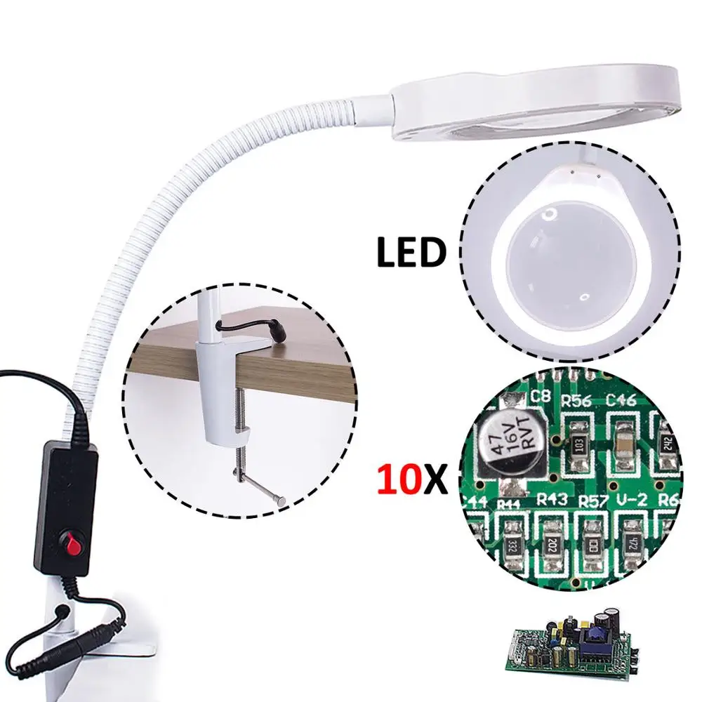 

PD-032A 10X 8X Desktop Magnifier Adjustable Brightness LED Light Magnifier Caliper Magnifier Expands Electronic Repair Nail