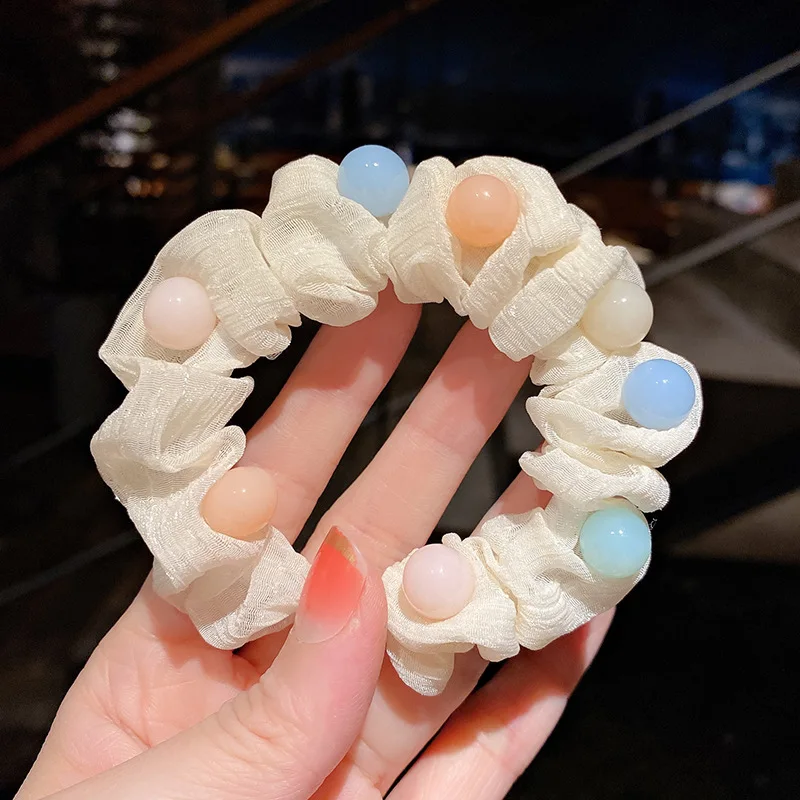 

Hair Rope Hairs Ring Head Accessories Women 2021 Summer Fashion Large Intestine Tie Cute Jelly Beads Colorful Fresh Rubber Band
