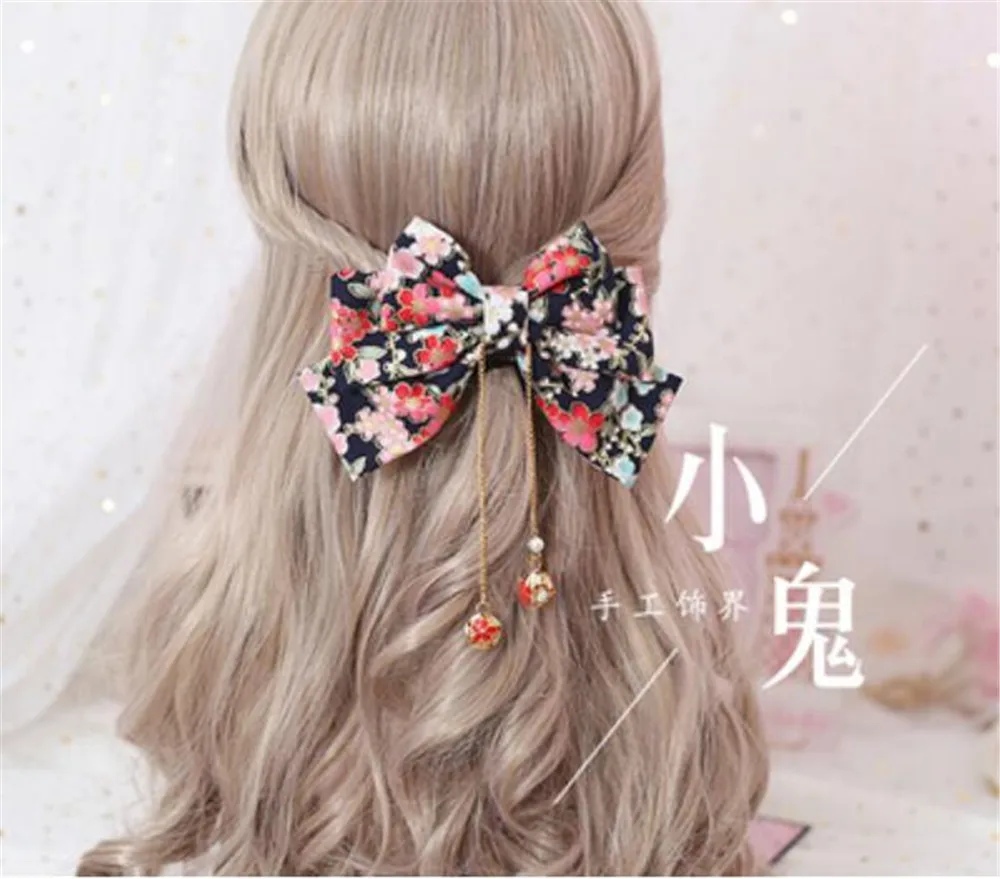 style 18 Ретро-кимоно халат синий бант Головные уборы Аксессуары Лолита косплей кисточки бант боковой зажим шпилька для волос обруч B558 - Цвет: style 18