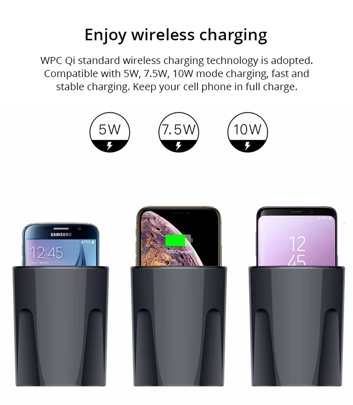 Muljexno беспроводное автомобильное зарядное устройство чашка для iPhone Xs Max Xr 8 автомобильная зарядка для Apple Airpods Qi Беспроводное зарядное устройство для samsung S10 S9
