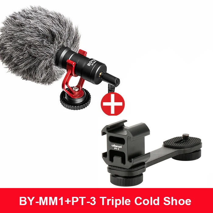 with PT-3 cold shoe BOYA BY-MM1 Shotgun Камерный микрофон с Меховой ветрозащитой, интервью Микрофоны для iPhone 6 Samsung Huawei,микрофон для камеры Nikon Canon Sony DSLR Gopro,iphone microphone - Цвет: with PT-3 cold shoe