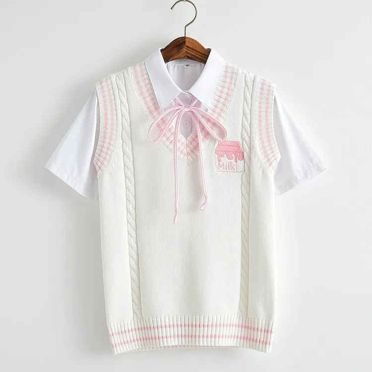 

Cute Milk Box Embroidery Sweater Vest Spring Girl Fashion School Wear Autumn Japan Soft Sister JK Uniform Preppy Style Knit Wear