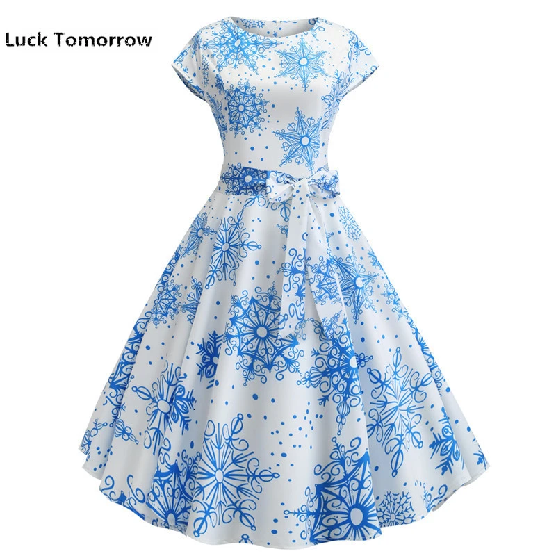 Повседневные Черные рождественские платья с принтом Санты размера плюс 50s 60s