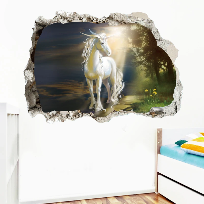 3D Unicorn Horse Wall Sticker Simple Home Decoration Art Mural Furniture Panel Window Sticker Children