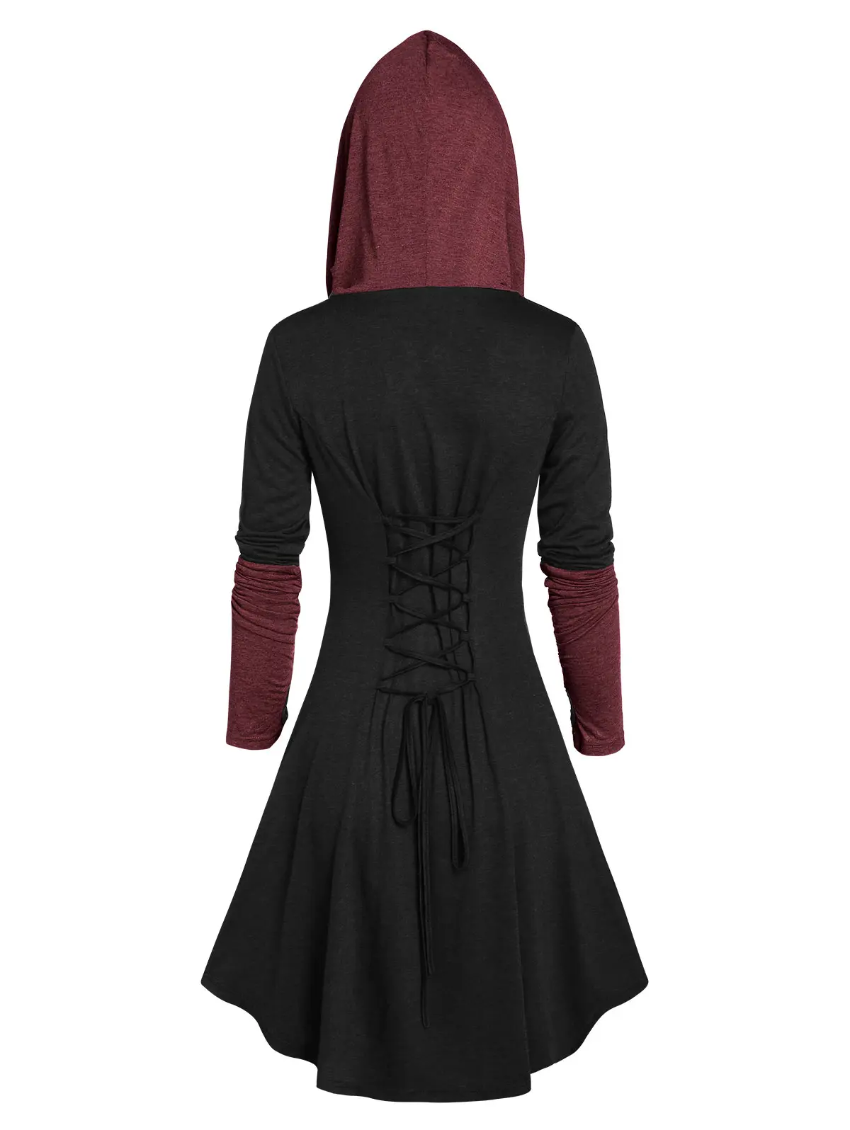 Женское готическое платье с капюшоном контрастное трапеция рукавами перчатками