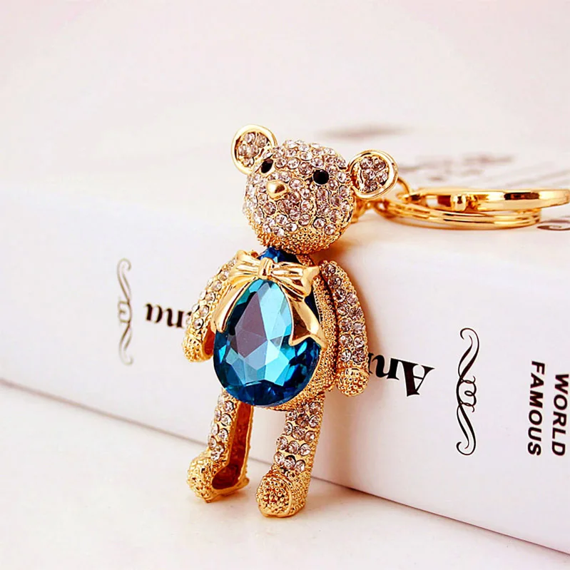 Горячая Ручная работа брелок животных брелоки с медведем стразы металлический