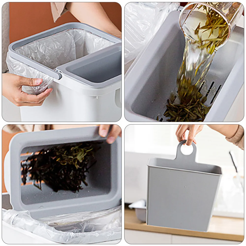 

Dry-Wet Separation Trash Bin Kitchen Drain Trash Can Waste Storage Bin (Grey)