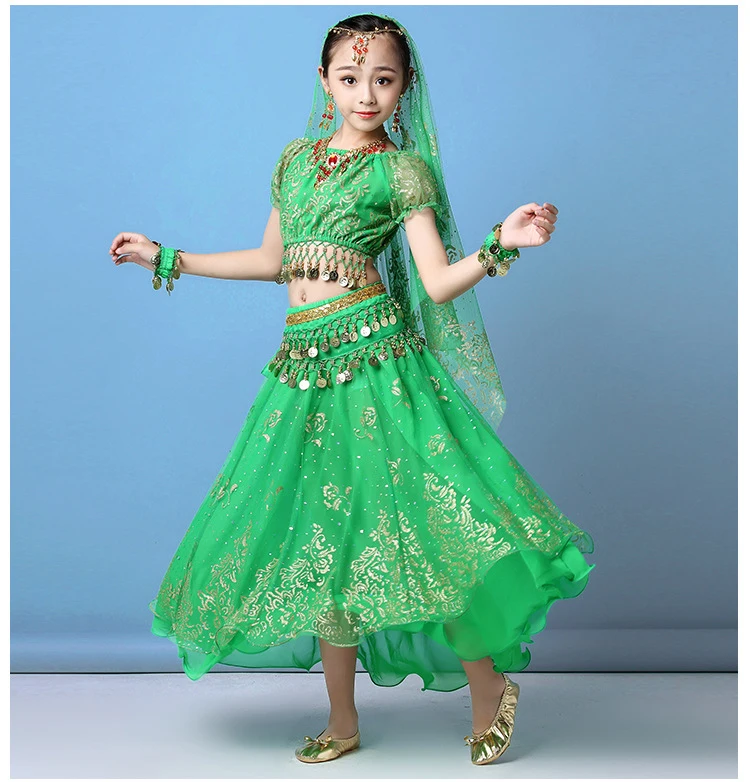 New Style Kids Belly Dancing Indian Dance Costume Set Sari Bollywood Children Outfit Chiffon Performance Clothes | Тематическая