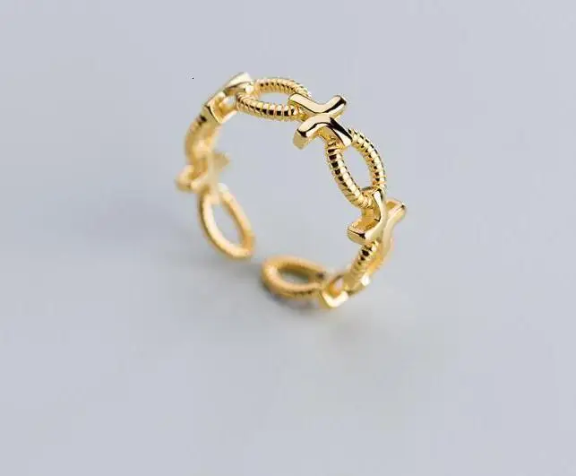 

Authentic 100% REAL.925 Sterling Silver Gold Cross &open circle geometric Rings adjust GTLJ1644