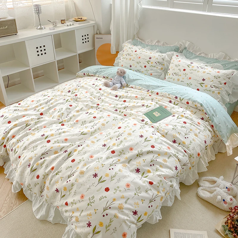 

OXYGEN Cotton Bedding Set Flowers Duvet Cover Sets 4pcs Single Bed Queen Fitted Sheet Home Textile Pillowcase
