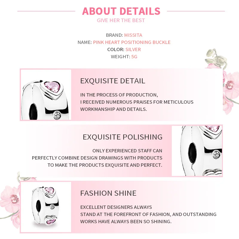 MISSITA браслет с розовым сердечком и пряжкой для позиционирования женщин