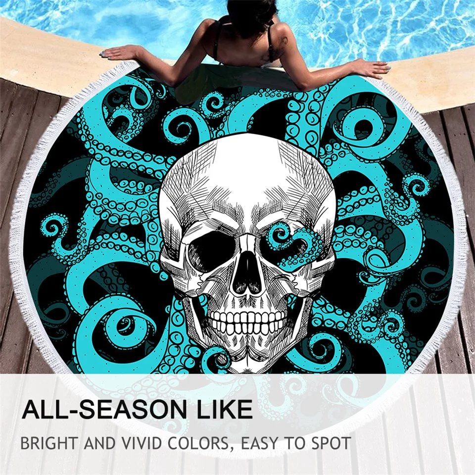 Круглое пляжное полотенце BeddingOutlet в виде осьминога и черепа готическое большие
