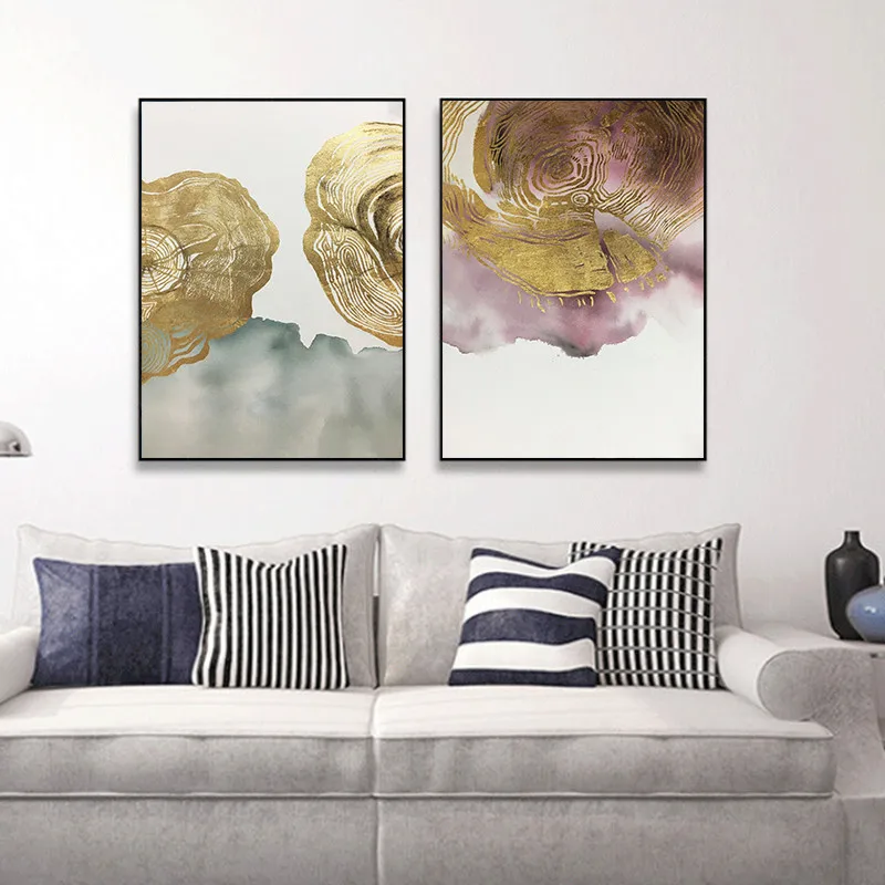 2 Pieces Hand Painted Gold Leaf Abstract Canvas Painting Wall Art Pictures For Living Room Home Decoration Texture | Дом и сад
