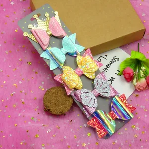 5 шт.компл. прекрасная Корона, заколка для девочек с блестками, бант для волос, Детский галстук-бабочка, креативные заколки ручной работы, модные аксессуары для волос для детей