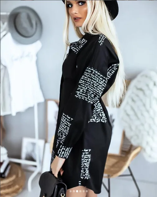 

2020 hot style autumn long sleeve lapel print women's shirt blouse women's dress